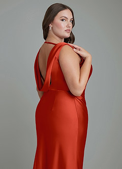 Azazie Kieryn Robes de demoiselle d'honneur Robe Sirène en Satin extensible Plissé Rouille image13