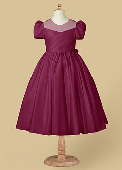 Azazie Anirra Flower Girl Dresses Mulberry Ball-Gown Pleated Matte Satin Dress image5