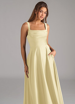 Azazie Shaude Bridesmaid Dresses Lemon Sorbet A-Line Pleated Stretch Satin Dress image2