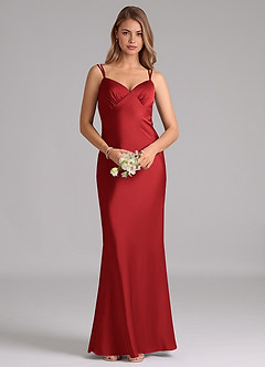 Azazie Suttona Brautjungfernkleider A-Linie Plissee Stretch-Satin Kleid Granatapfelrot image6