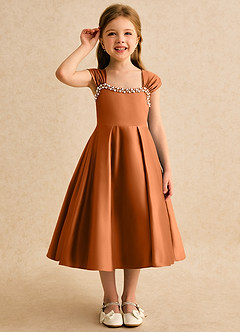 Azazie Yosemite Jurken voor bloemenmeisjes Baljurk Jurk van Mat Satijn Sweetheart Halslijn Koper image5