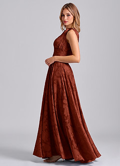 Azazie Charlize 신부 들러리 드레스 A라인 한쪽 어깨 플로럴 번아웃 바닥 길이 드레스 image3