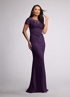 Azazie Susan Mother of the Bride Dresses Plum Sheath Lace Stretch Crepe Dress image2