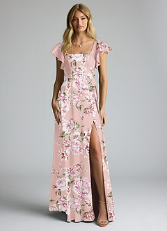 Azazie Bondi Bridesmaid Dresses Rosy Floral Bloom A-Line Bow Stretch Satin Dress image5