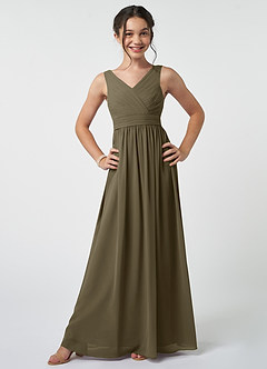 Azazie Kora Junior Willow Green A-Line Pleated Chiffon Dress image1