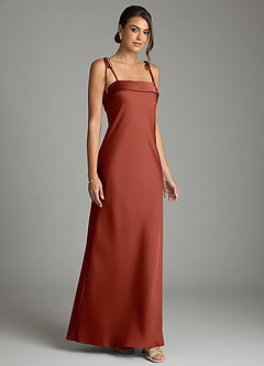 Azazie Ellia Bridesmaid Dresses Terracotta Sheath Bow Stretch Satin Dress image3