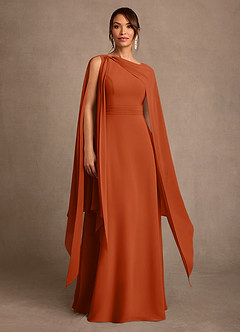 Azazie Liddie Abiti per la Madre della Sposa Abito A-Line in Chiffon Plissettato Arancia Bruciata image1