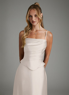 Azazie Amina Robes de demoiselle d'honneur Robe Trapèze en Satin extensible Corset Albâtre Blanc image3