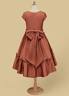 Azazie Lee Flower Girl Dresses Clay A-Line Bow Stretch Satin Dress image9