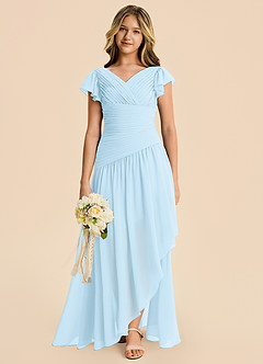 Azazie Pia Junior Sky Blue A-Line Pleated Chiffon Dress image6