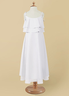 Azazie Temi Flower Girl Dresses White A-Line Spaghetti Strap Chiffon Dress image12
