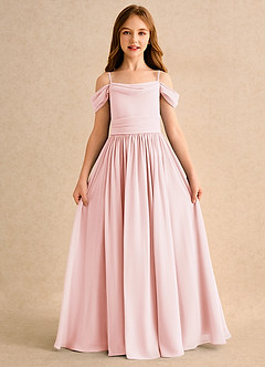 Azazie Shia Junior Formal Abiti da Ragazza di Fiori Abito A-Line in Chiffon a Spalla Scoperta Rosa Rossore image5