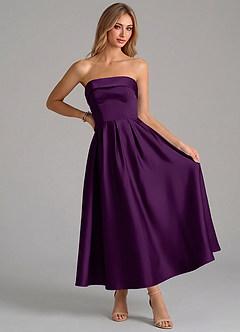 Azazie Lucienne Bridesmaid Dresses Grape A-Line Pleated Stretch Satin Dress image5