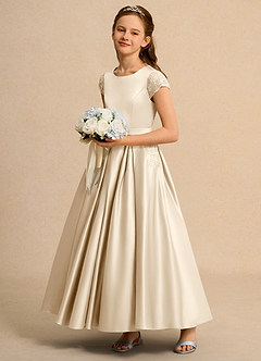 Azazie Bunny Girl Flower Girl Dresses Champagne Ball-Gown Lace Dress image6