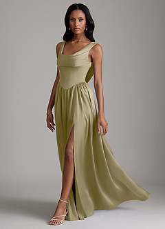 Azazie Novi Bridesmaid Dresses Moss Green A-Line with Pockets Stretch Satin Dress image6