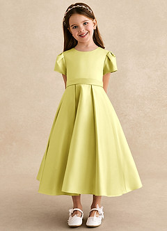 Azazie Princess Flower Girl Dresses Lemon Sorbet A-Line Pleated Matte Satin Dress image6