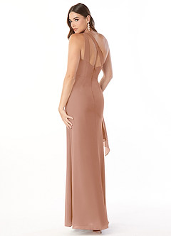 Azazie Maive Robes de demoiselle d'honneur Robe Fourreau en Mousseline de soie Plissé à volants Champagne Rosé image4