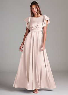 Azazie Daphne Modest Bridesmaid Dresses A-Line Ruched Stretch Satin Floor-Length Dress image1