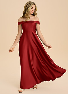 Azazie Sissy Junior Robe Trapèze en Satin extensible Épaule décolletée Grenade image5