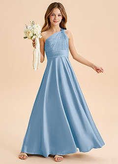 Azazie Charlize Junior Powder Blue A-Line Pleated Stretch Satin Dress image1