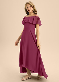Azazie Maggie Junior Mulberry A-Line Off the Shoulder Chiffon Dress image4