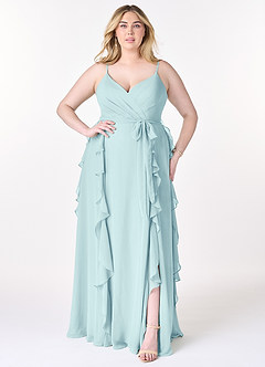 Azazie Peyton Bridesmaid Dresses Sea Glass A-Line Ruched Chiffon Dress image7