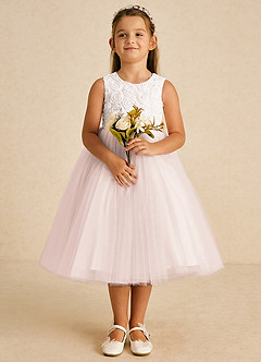 Azazie Missy Flower Girl Dresses Ivory Rose Petal A-Line Sleeveless Tulle Dress image2