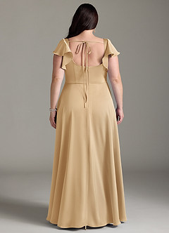 Azazie Bondi Bridesmaid Dresses Gold A-Line Bow Stretch Satin Dress image8