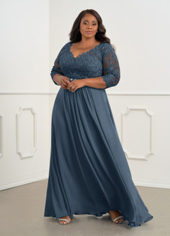 Azazie Hayek Mother of the Bride Dresses Neptune A-Line V-Neck Lace Chiffon Dress image6