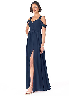 Azazie Lianne Bridesmaid Dresses Dark Navy A-Line Off the Shoulder Chiffon Dress image3