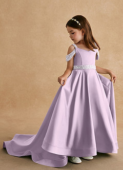 Azazie Jodi Flower Girl Dresses Frosted Lilac A-Line Matte Satin Dress image1