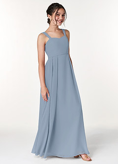 Azazie Simoan Junior Dusty Blue A-Line Sweetheart Neckline Chiffon Dress image3