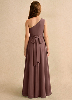 Azazie Puddles Junior Formal Robe Demoiselle D'honneur Fillette Robe Trapèze en Mousseline de soie Une épaule Expresso image2