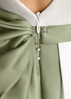 Azazie Cherry Flower Girl Dresses Ivory Pistachio Ball-Gown Pleated Matte Satin Dress image6