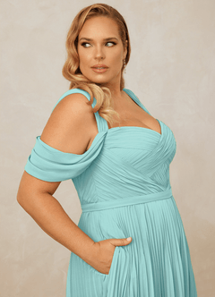 Christian Siriano Bridal for Azazie 1013 Bridesmaid Dresses Aqua A-Line Off the Shoulder Chiffon Dress image11