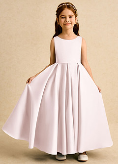 Azazie Pepper vestidos de niña de las flores Vestido Rosa Rubor de Satin Mate de Línea A con Plisado image3