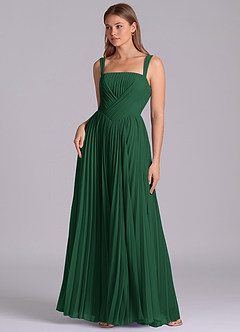 Azazie Mina Final Sale Dark Green A-Line Pleated Chiffon Dress image1