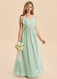 Azazie Jessy Junior Agave A-Line Pleated Chiffon Dress image4