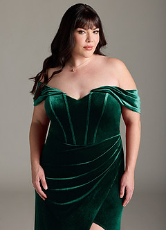 Azazie Jas Bridesmaid Dresses Emerald Sheath Off-The-Shoulder Corset Velvet Convertible Dress image14