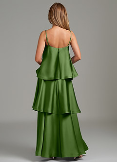 Azazie Azalea Vestidos de damas de honor Vestido Albahaca de Satén Elástico de Línea A con Drapeado image4