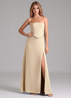 Azazie Jenilyn Bridesmaid Dresses Champagne A-Line Strapless Chiffon Dress image1