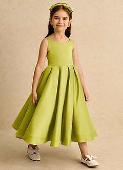 Azazie Babs Robe Demoiselle D'honneur Fillette Robe Princesse en Mat Satiné Plissée Citronnelle image4
