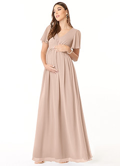 Azazie Verna Maternity Bridesmaid Dresses A-Line V-Neck Ruched Chiffon Floor-Length Dress image1