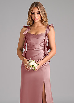 Azazie Jessamine Bridesmaid Dresses Dusty Rose A-Line Corset Stretch Satin Dress image7