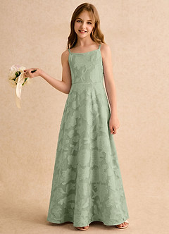 Azazie Jaella Girls Formal Flower Girl Klänningar Klänning A-Line i Blommig Utbrändhet Plisserad image2