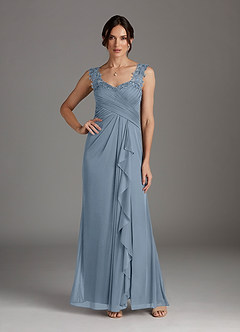 Azazie Edelin Mother of the Bride Dresses Dusty Blue A-Line Sweetheart Neckline Pleated Mesh Dress image2