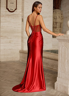 Bianca Red Rhinestone Cutout Corset Satin Prom Dress image10