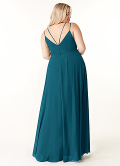 Azazie Janine Bridesmaid Dresses Ink Blue A-Line V-Neck Chiffon Dress image7