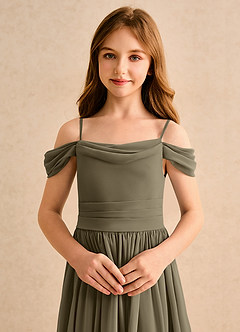 Azazie Shia Girls Formal Blumenmädchenkleider A-Linie Schulterfrei Chiffon Kleid Weidengrün image6