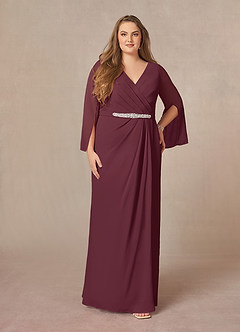 Azazie Belinda Kleider für die Brautmutter A-Linie V-Hals Gefaltet Chiffon Kleid Cabernetrot image6